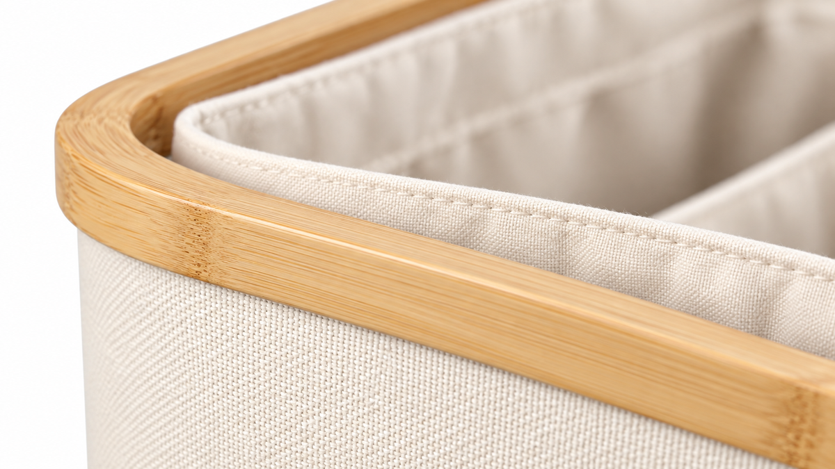 Detailfoto van Linen Wasmand 3 Vakken - Beige