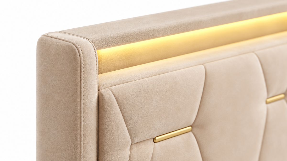 Detailfoto van Aure Bluetooth LED Bedframe met Opbergruimte