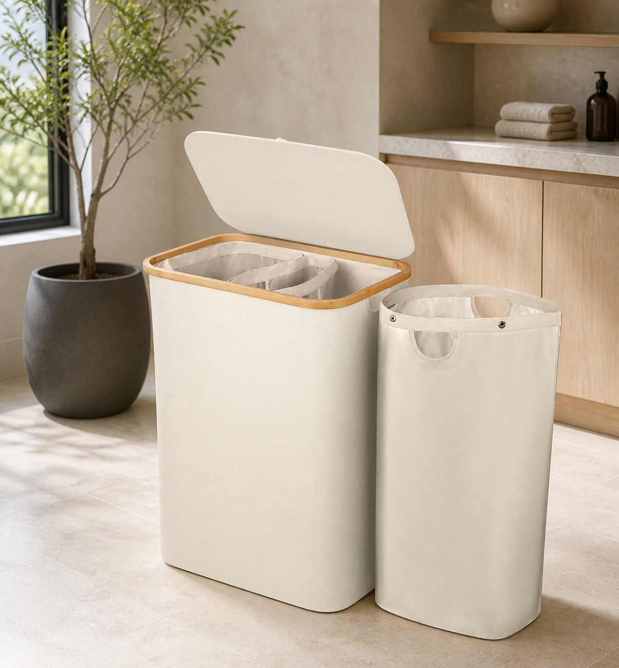 Sivableu Wasmanden collectie in een rustig premium interieur