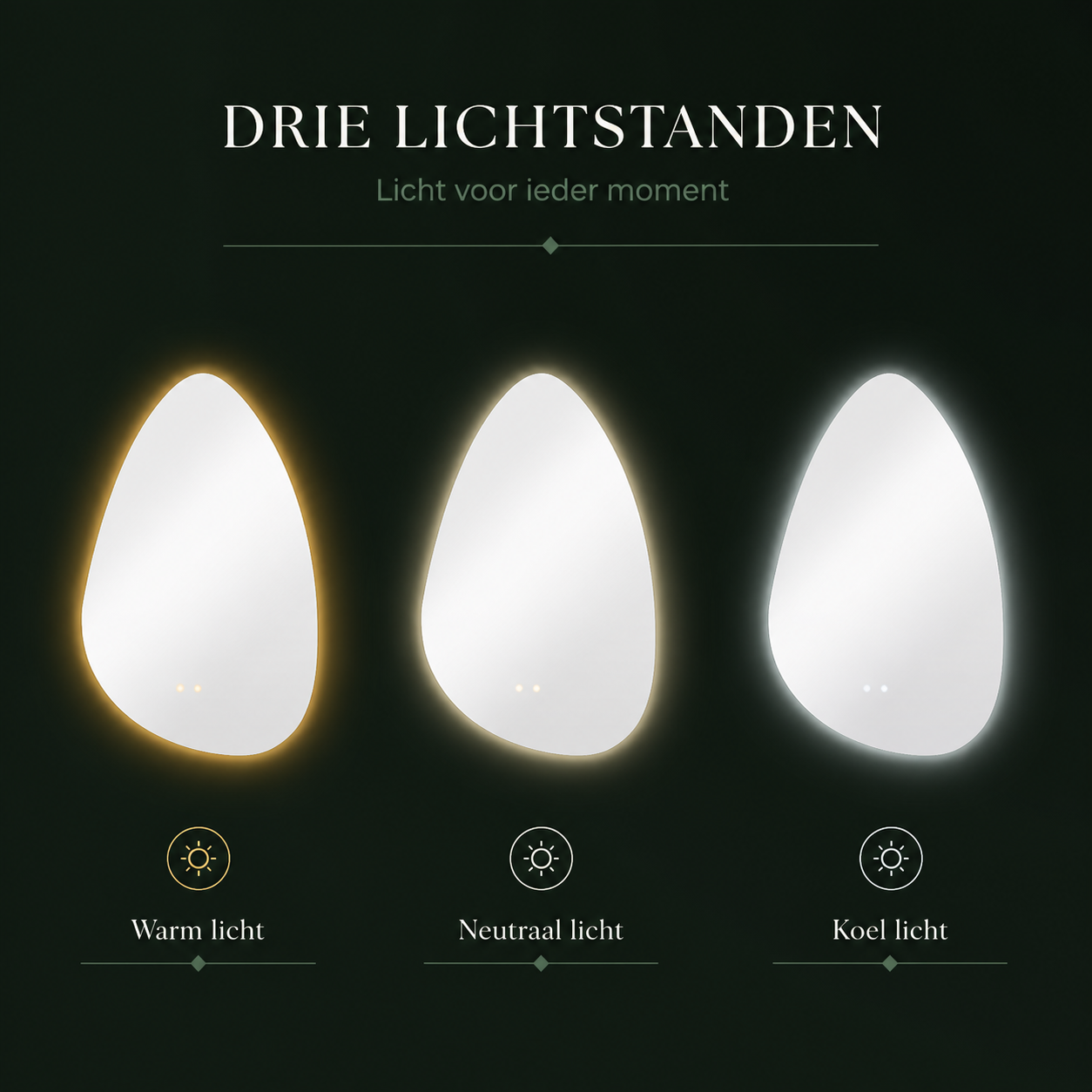 Amorpho LED spiegel met drie lichtstanden