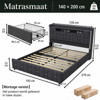 Elan bedframe met alle productspecifieke afmetingen in centimeter
