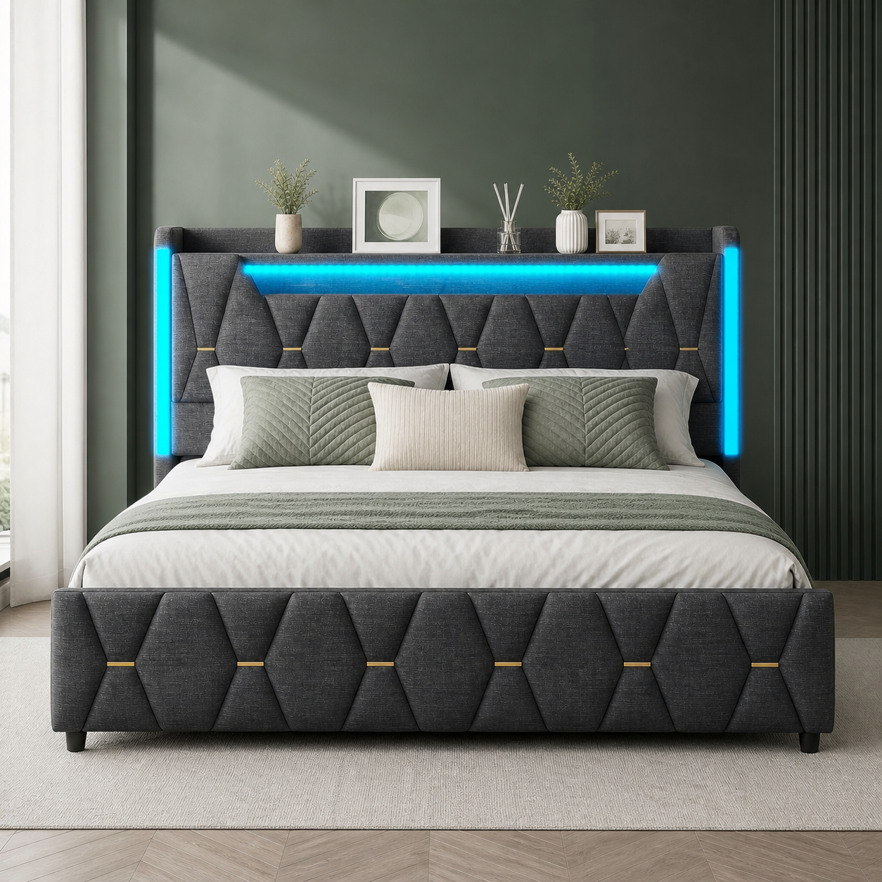 Elan LED bedframe in rustige slaapkamer
