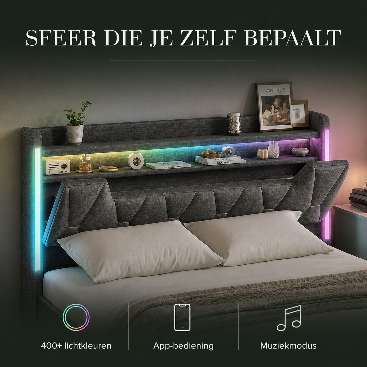 Elan bedframe met instelbare RGB-ledverlichting