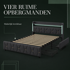 Elan bedframe met vier verrijdbare opbergmanden