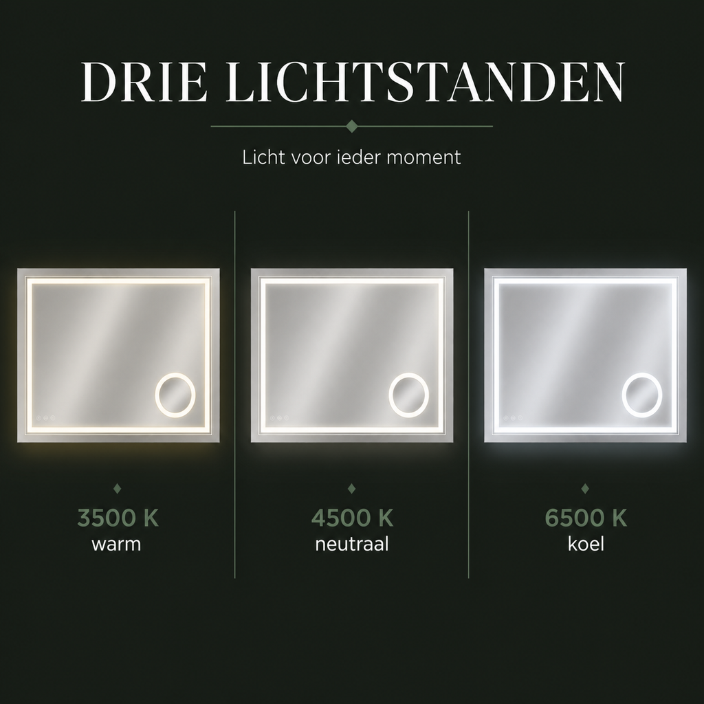 Focus LED spiegel met drie lichttemperaturen