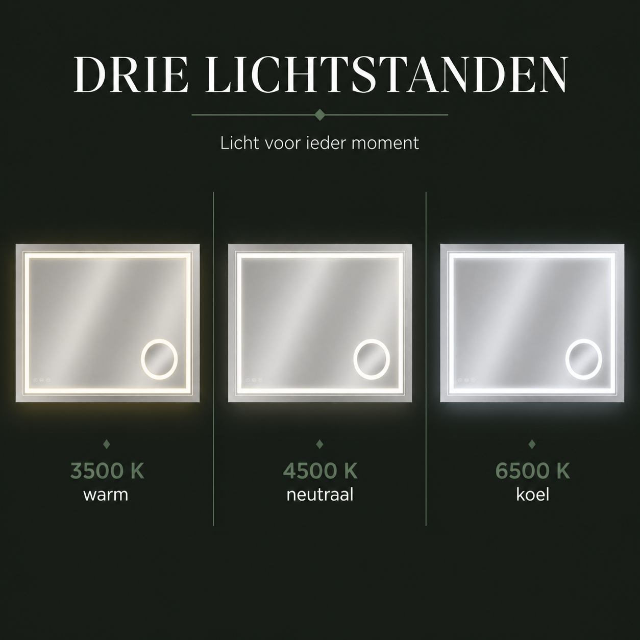 Focus LED spiegel met drie lichttemperaturen