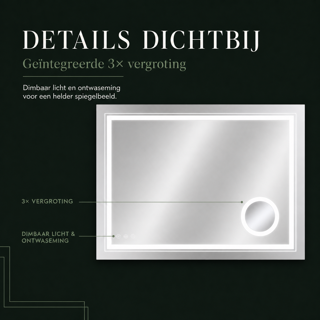 Focus LED spiegel met 3x vergroting en ontwaseming