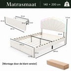Nola Teddy bedframe 140 x 200 cm met twee lades en productspecifieke afmetingen