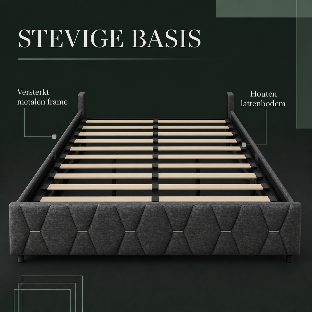 Elan bedframe met versterkt metalen frame en houten lattenbodem