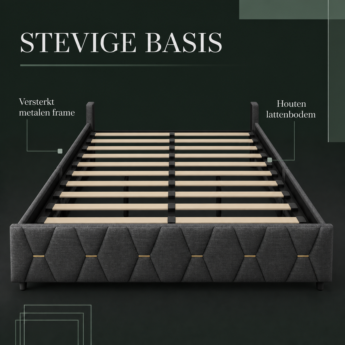 Elan bedframe met versterkt metalen frame en houten lattenbodem