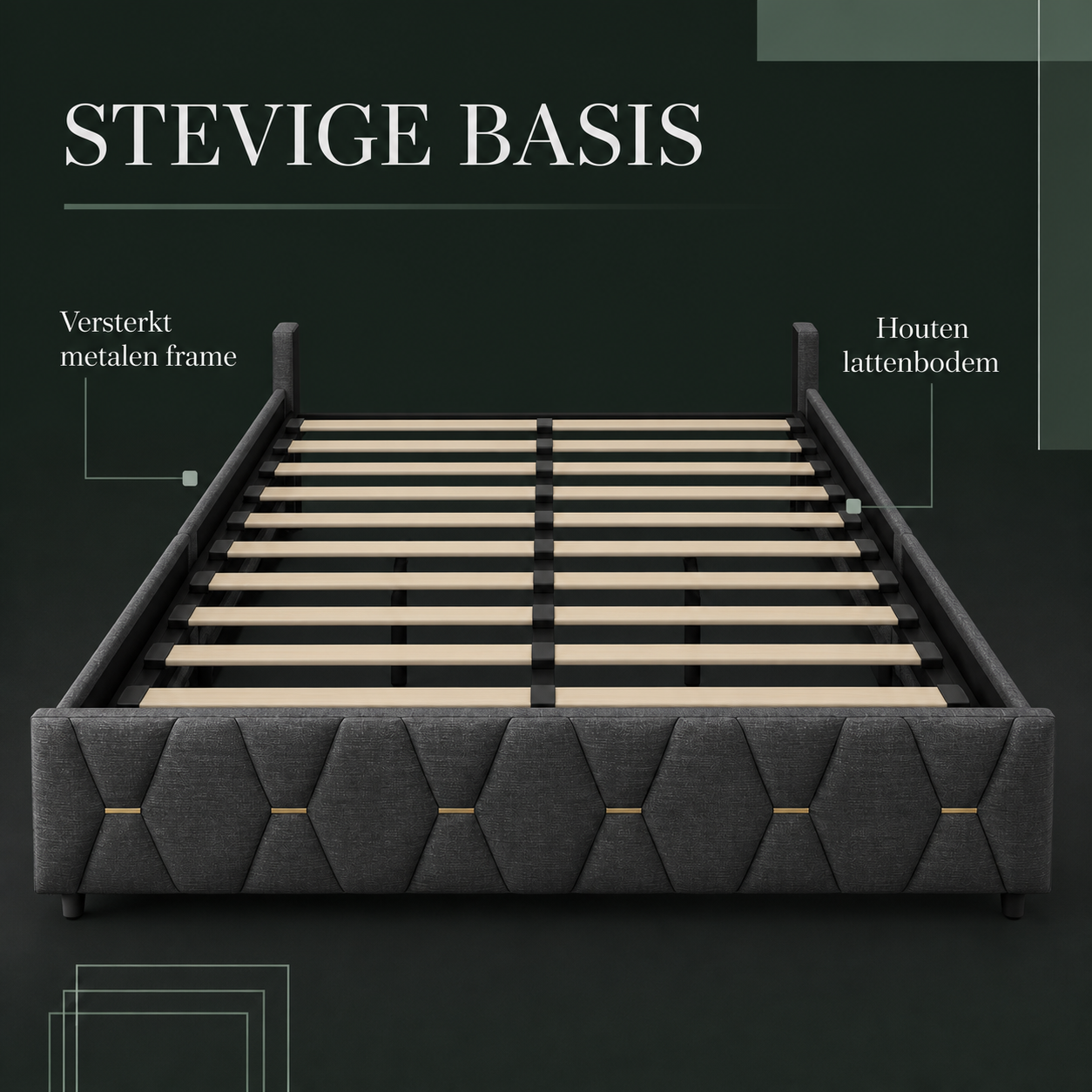 Elan bedframe met versterkt metalen frame en houten lattenbodem