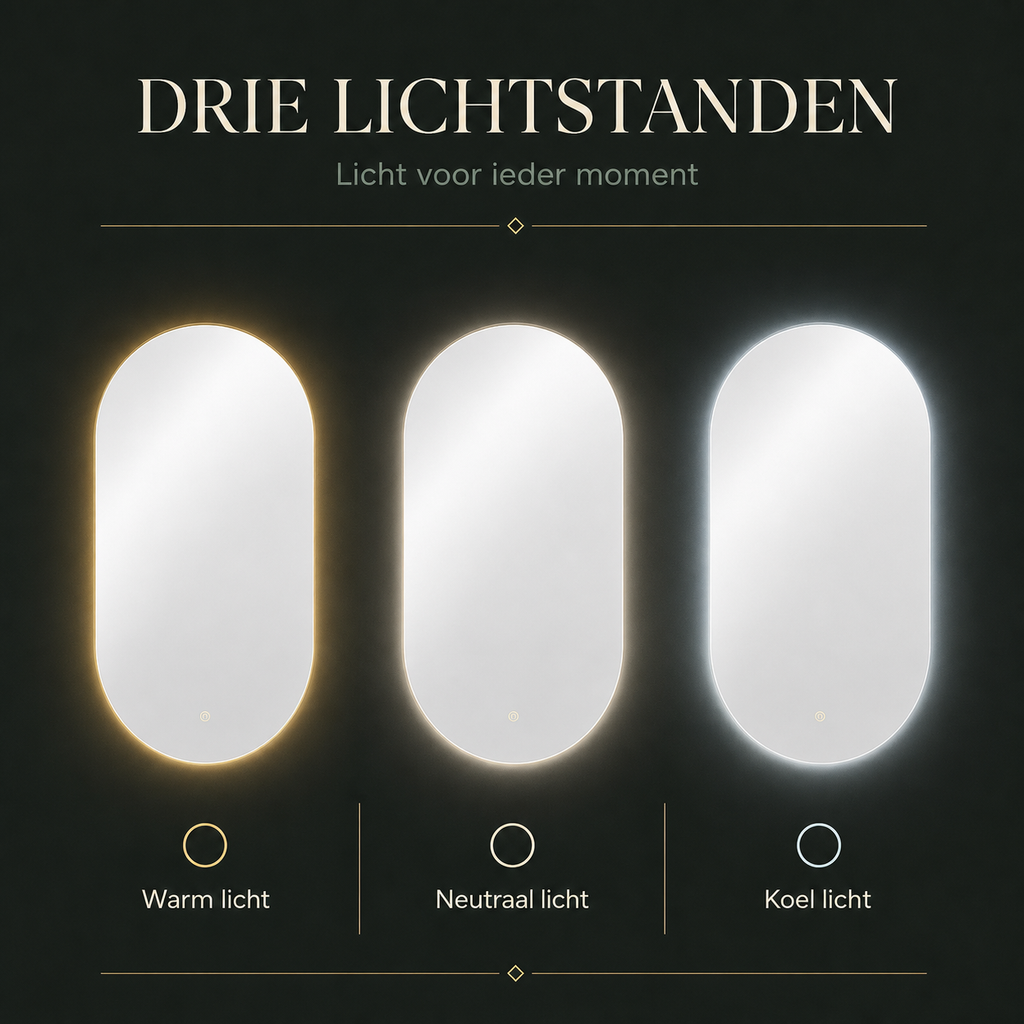 Ovelia LED spiegel met drie lichtstanden