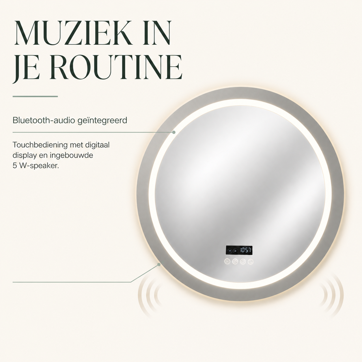 Sound LED spiegel met Bluetooth-audio en touchdisplay