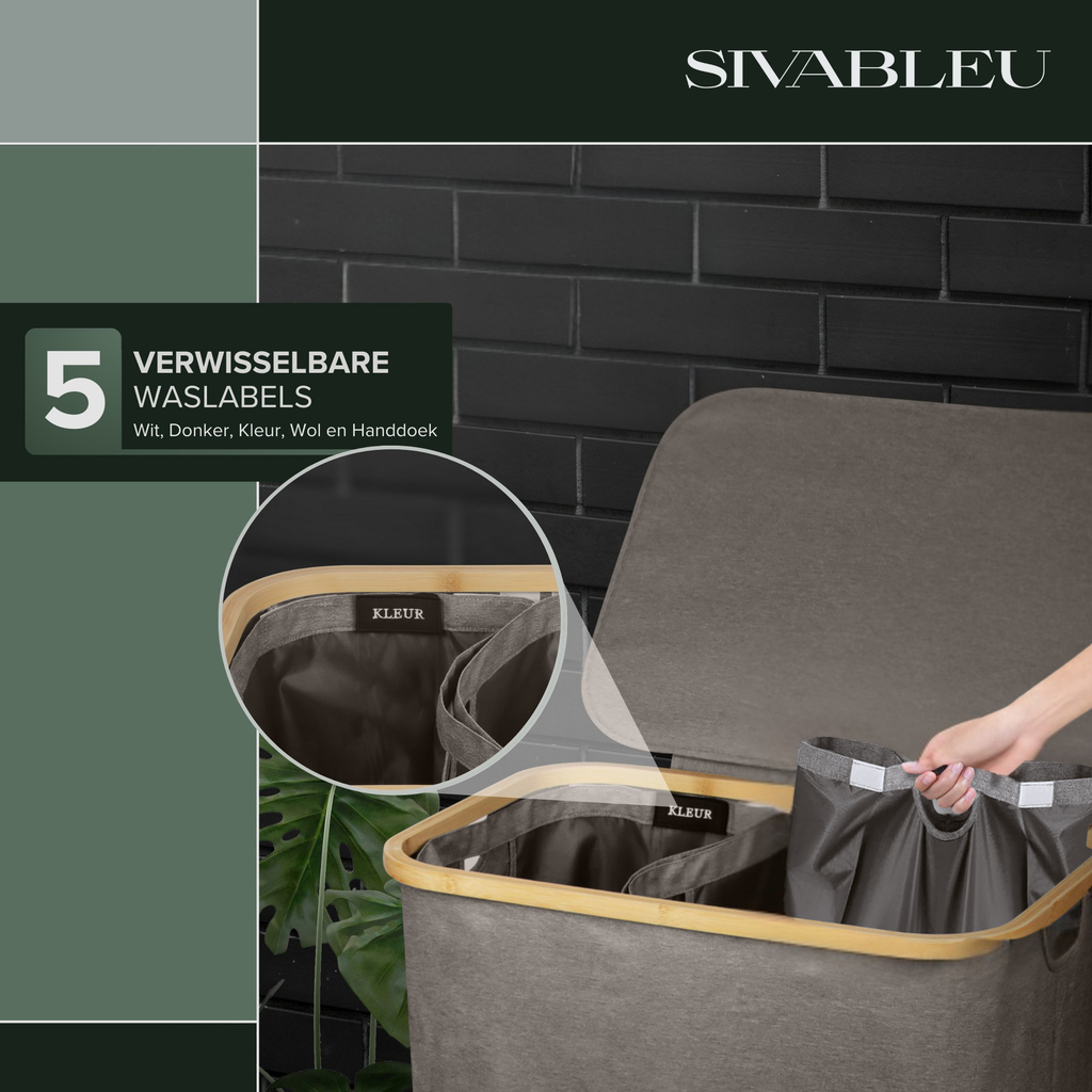 Linen Wasmand 3 Vakken - Leigrijs