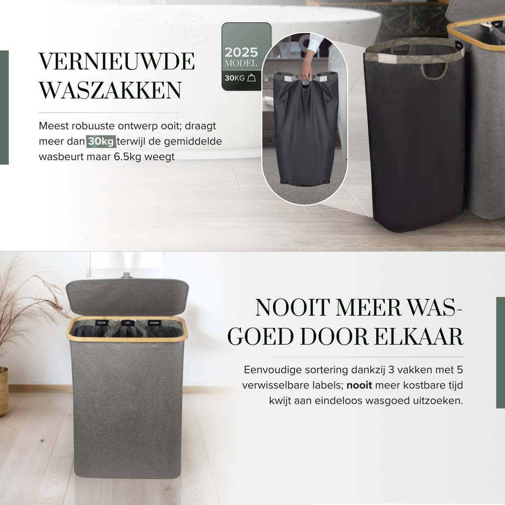 Linen Wasmand 3 Vakken - Leigrijs