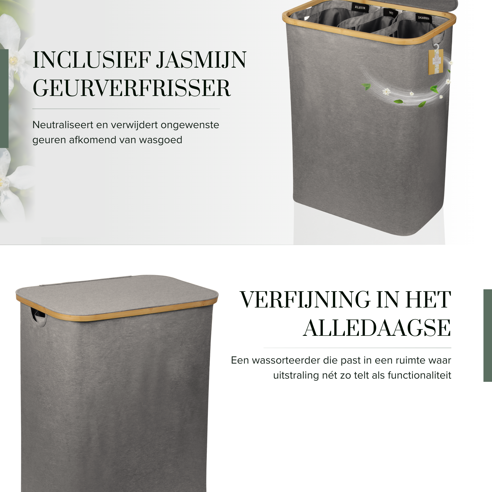 Linen Wasmand 3 Vakken - Leigrijs