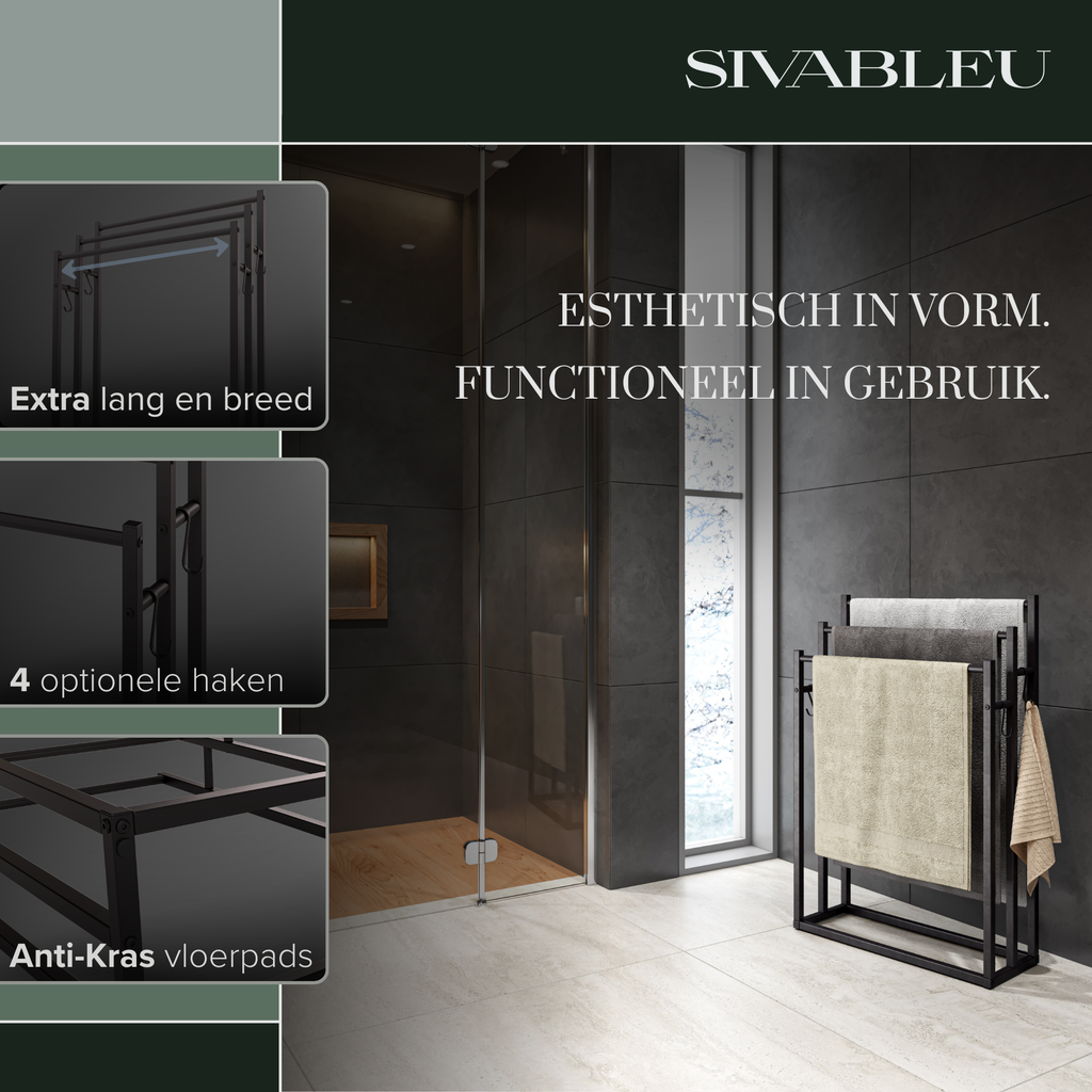 Noir Handdoekrek Badkamer - Zwart - 3 Tiers