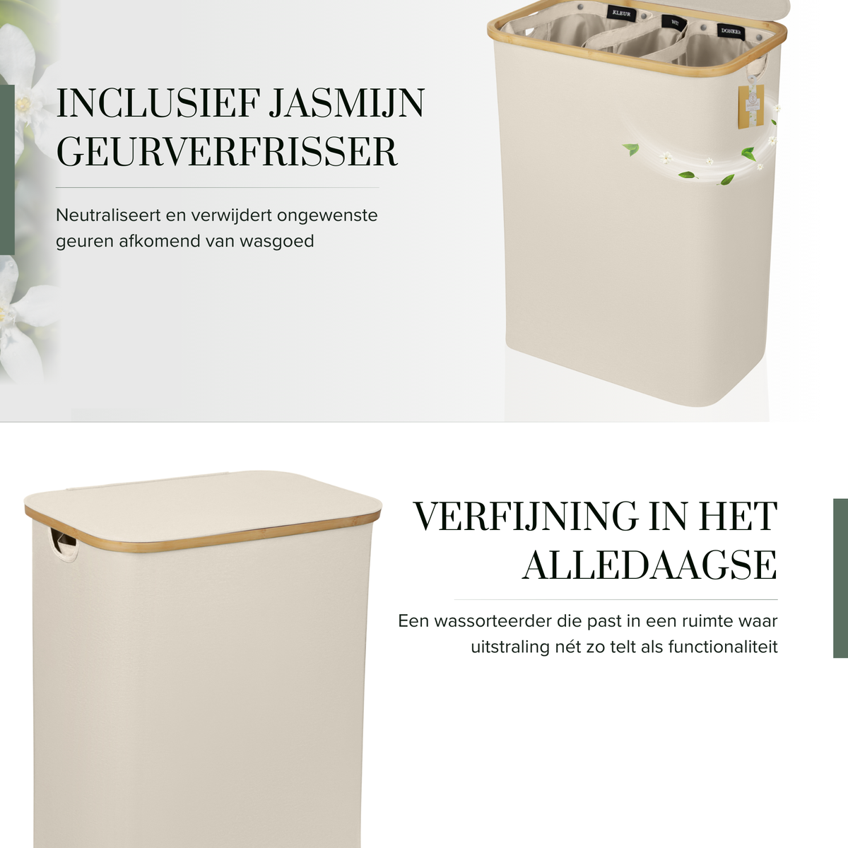 Linen Wasmand 3 Vakken - Beige