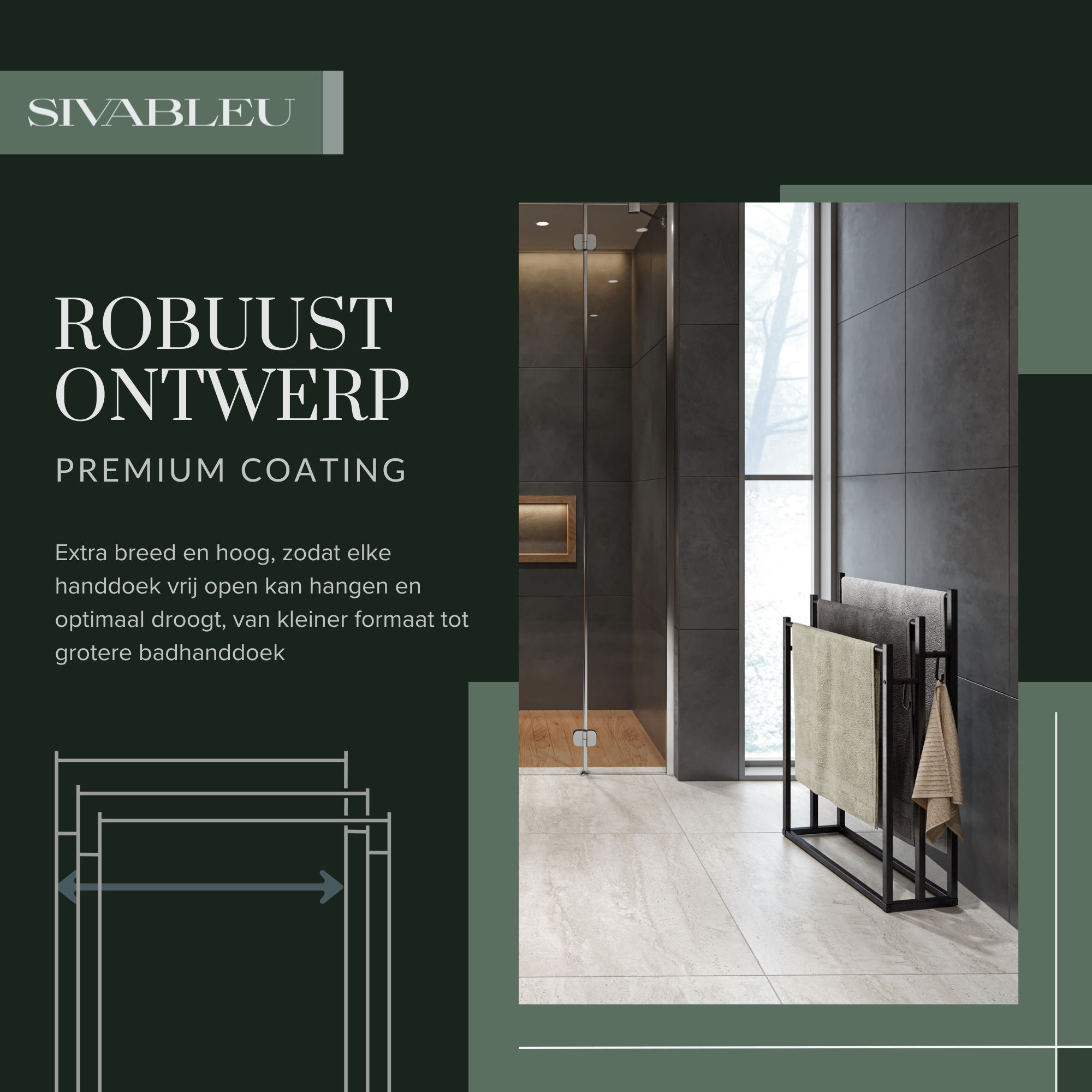 Noir Handdoekrek Badkamer - Zwart - 3 Tiers