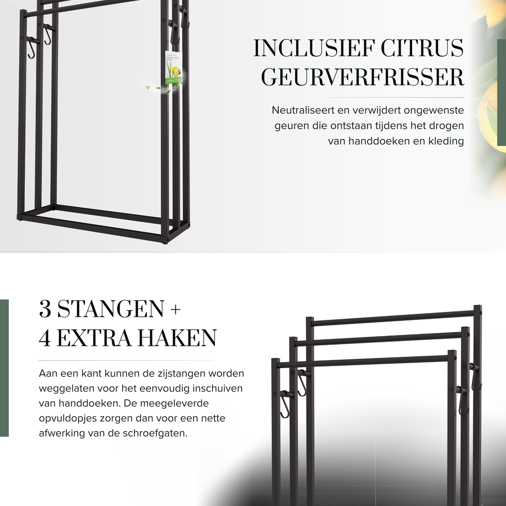 Noir Handdoekrek Badkamer - Zwart - 3 Tiers
