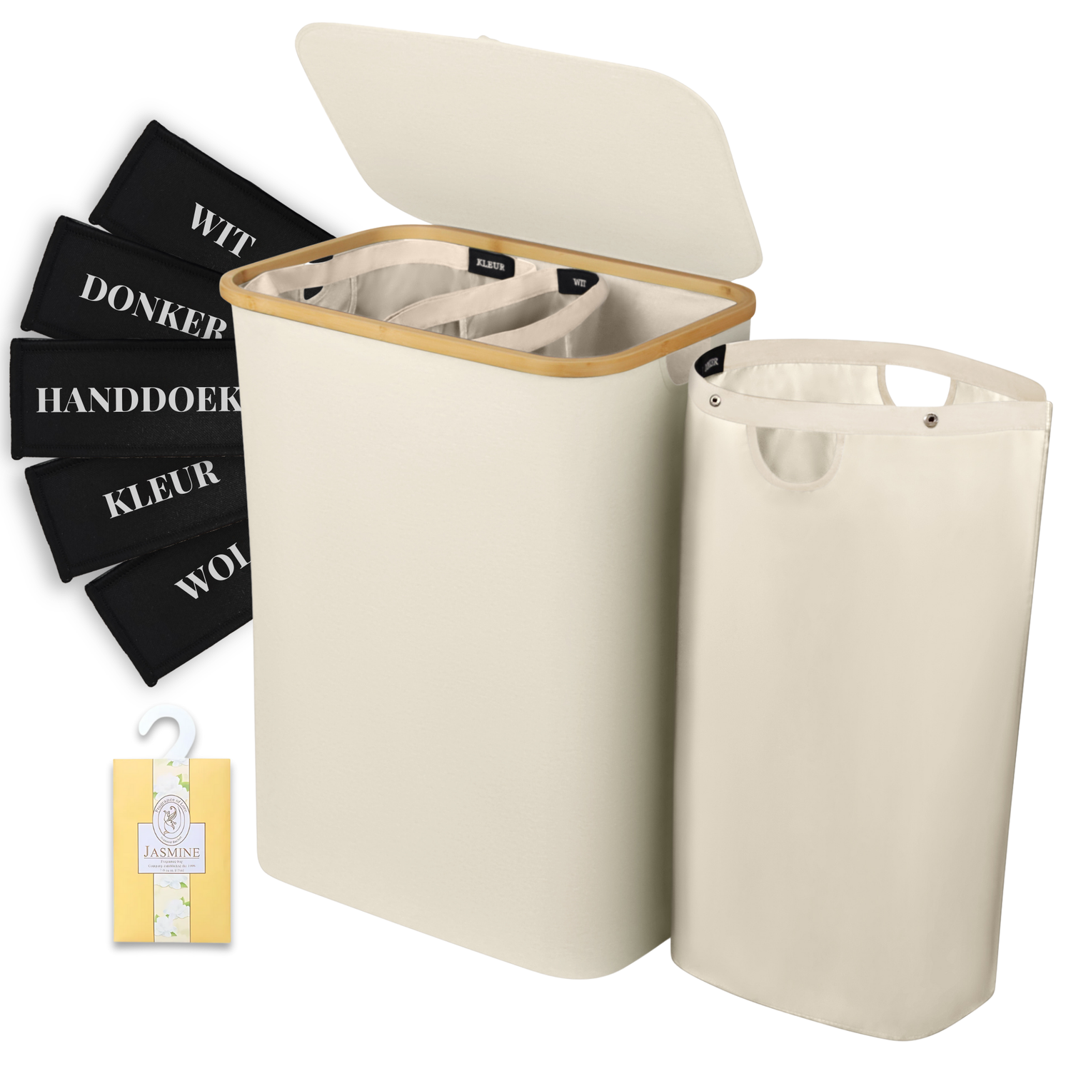 Linen Wasmand 3 Vakken - Beige