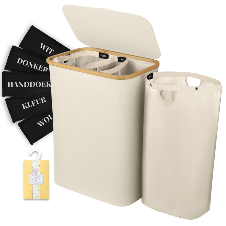 Linen Wasmand 3 Vakken - Beige