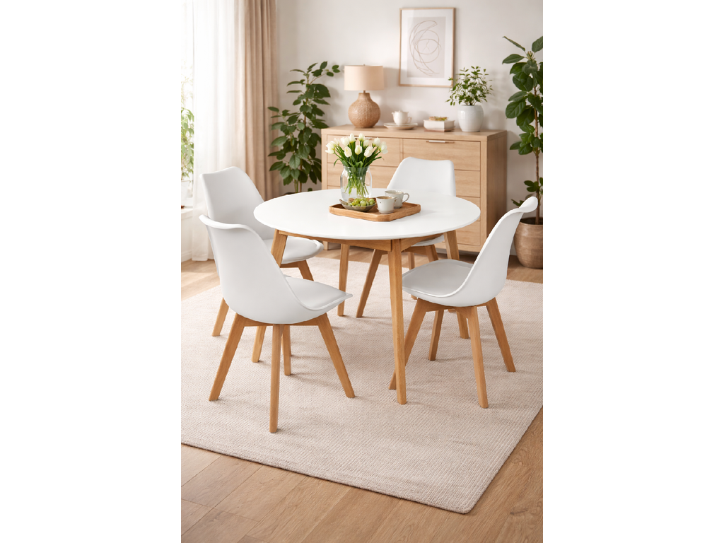 Scandinavia Eettafelset met 4 Scandino Stoelen - Wit - afbeelding 3