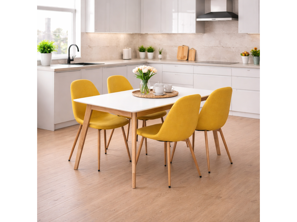 Scandinavia Eettafelset met 4 Marie Stoelen - Wit / Geel - afbeelding 2