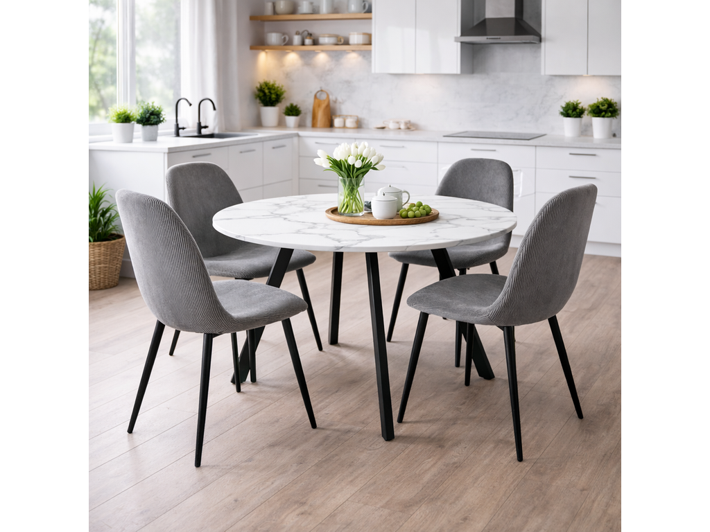 Gyrus Eettafelset met 4 Marie Stoelen - Wit / Grijs - afbeelding 3
