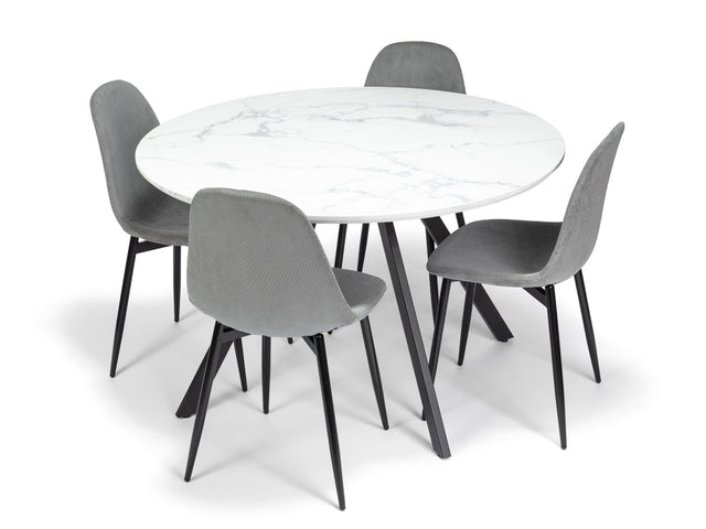 Gyrus Eettafelset met 4 Marie Stoelen - Wit / Grijs