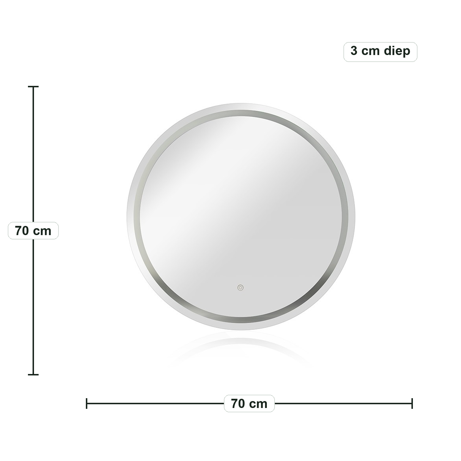 Solux Ronde LED Badkamerspiegel - 70 cm – afmetingen in cm