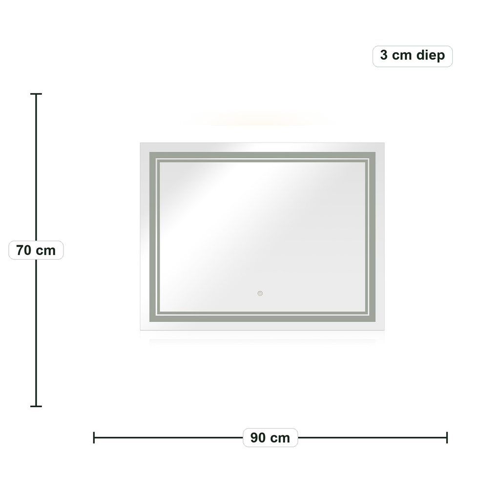 Lumiro Rechthoekige LED Badkamerspiegel - 70 x 90 cm – afmetingen in cm