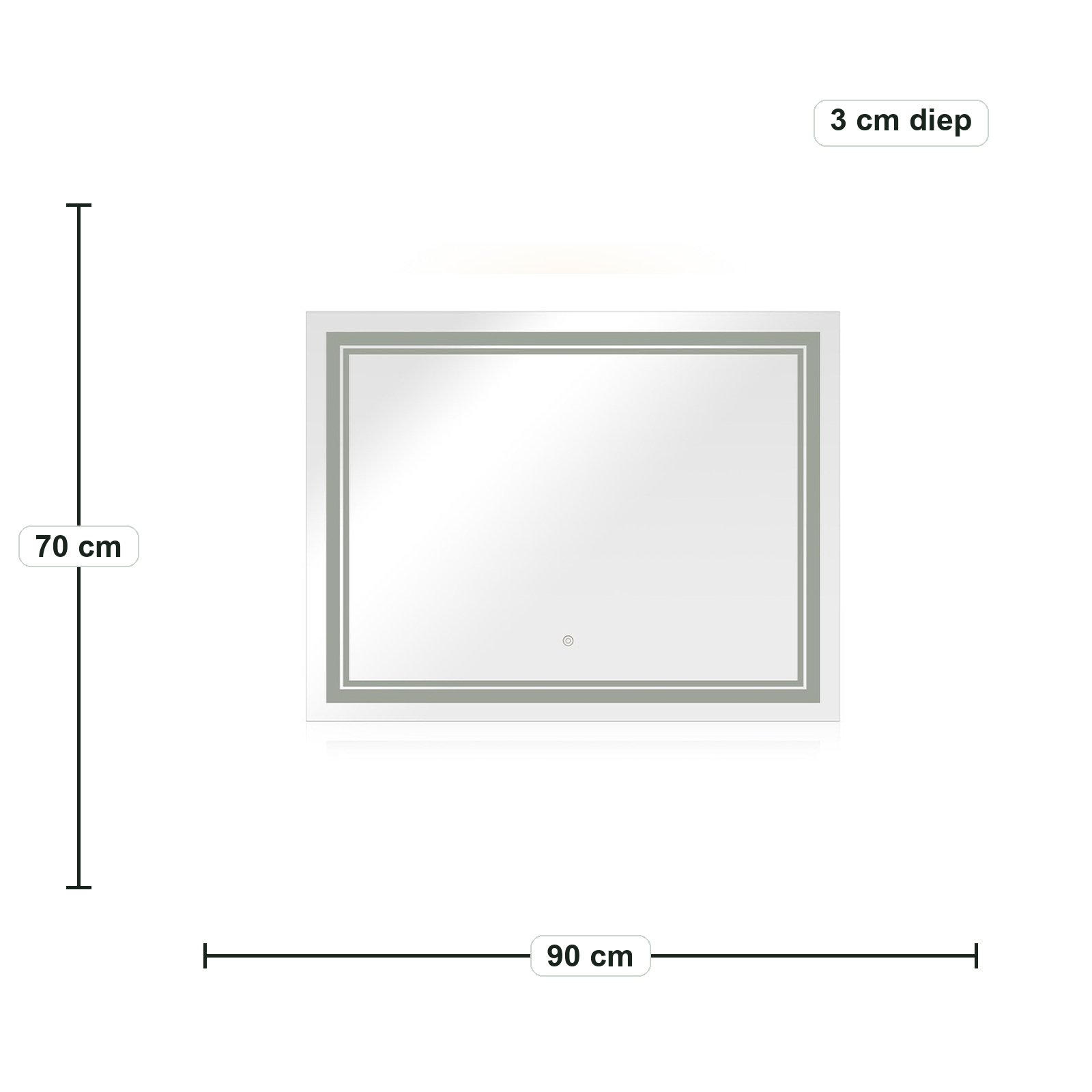 Lumiro Rechthoekige LED Badkamerspiegel - 70 x 90 cm – afmetingen in cm