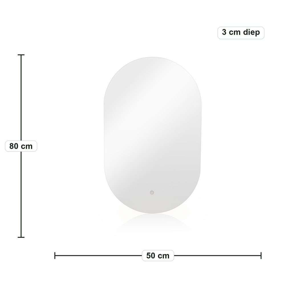 Ovelia Ovale LED Badkamerspiegel - 50 x 80 cm – afmetingen in cm