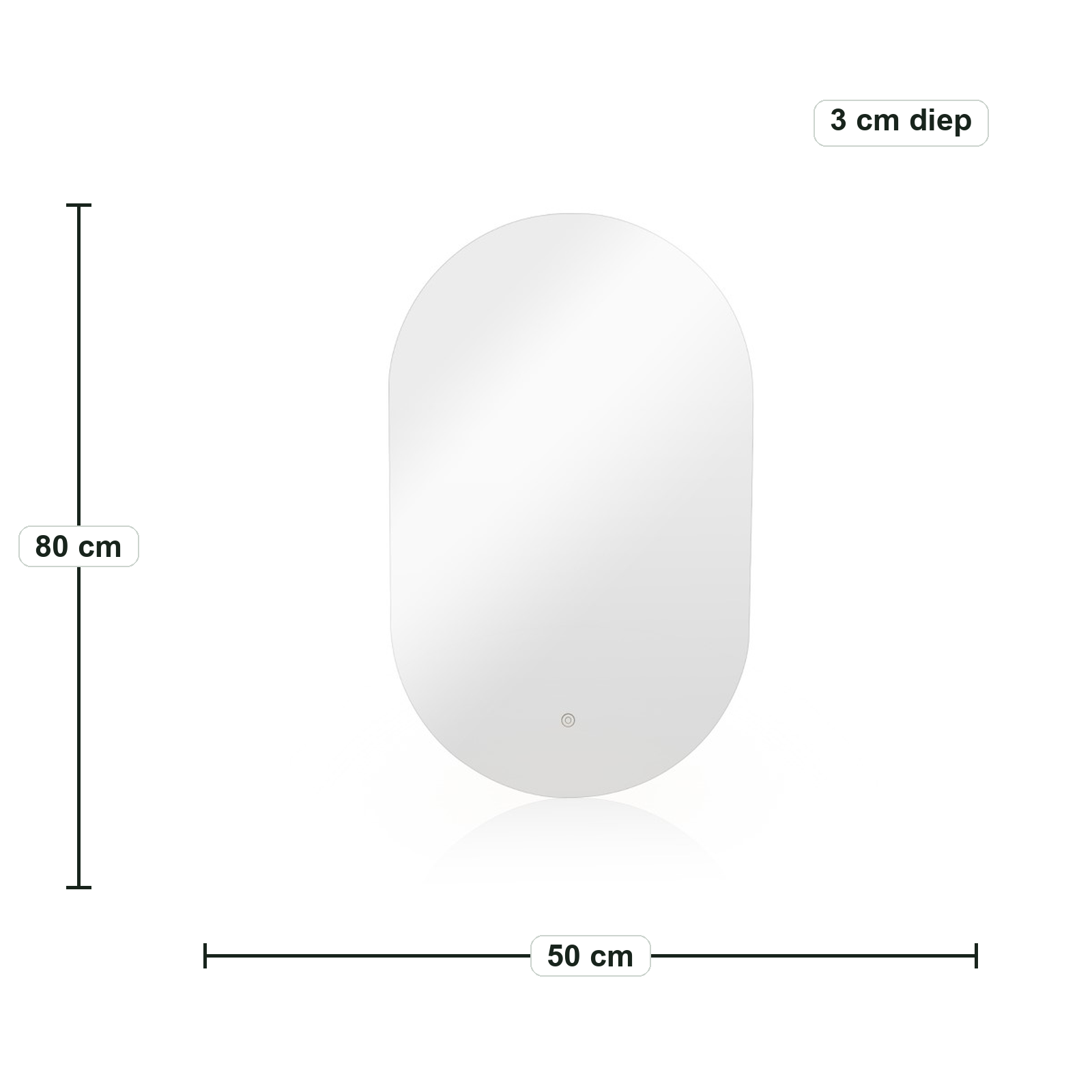 Ovelia Ovale LED Badkamerspiegel - 50 x 80 cm – afmetingen in cm