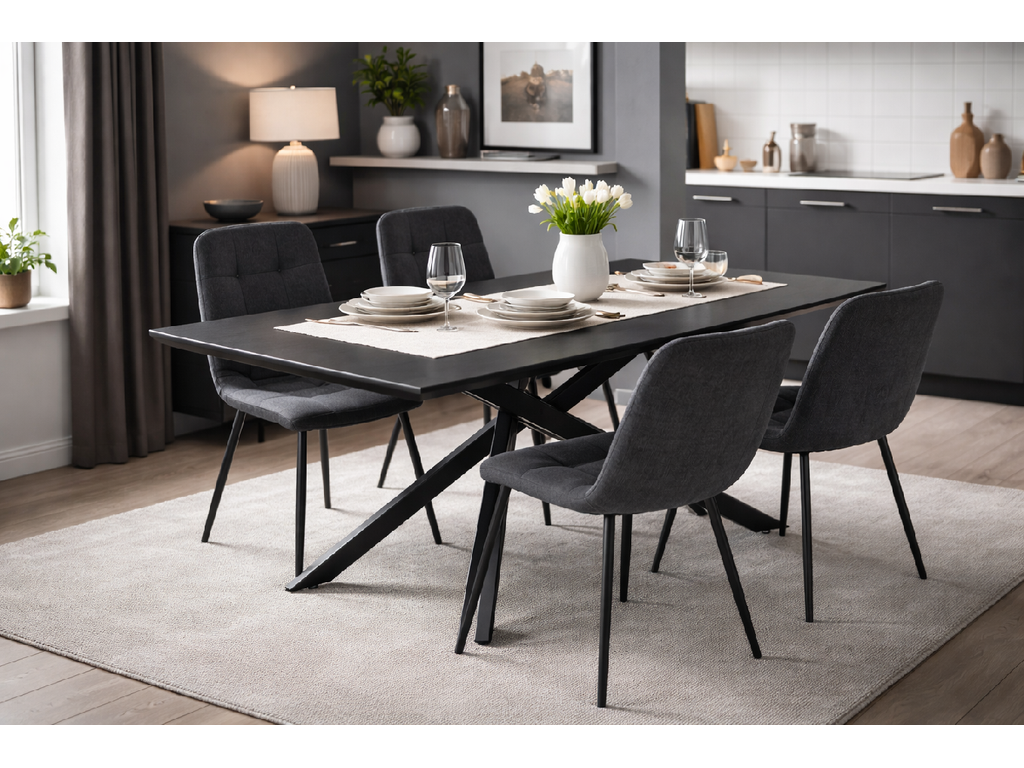 Neross Eettafelset met 4 Aria Stoelen - Zwart / Grijs - afbeelding 2