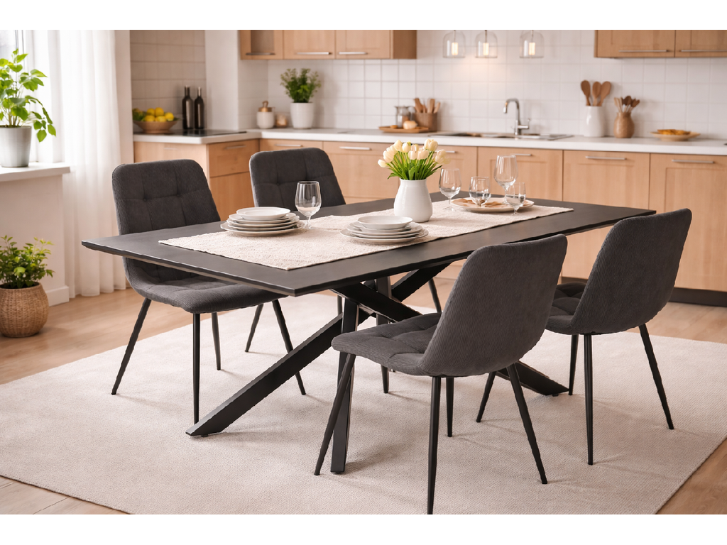 Neross Eettafelset met 4 Aria Stoelen - Zwart / Grijs - afbeelding 3