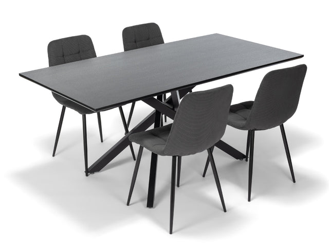 Neross Eettafelset met 4 Aria Stoelen - Zwart / Grijs