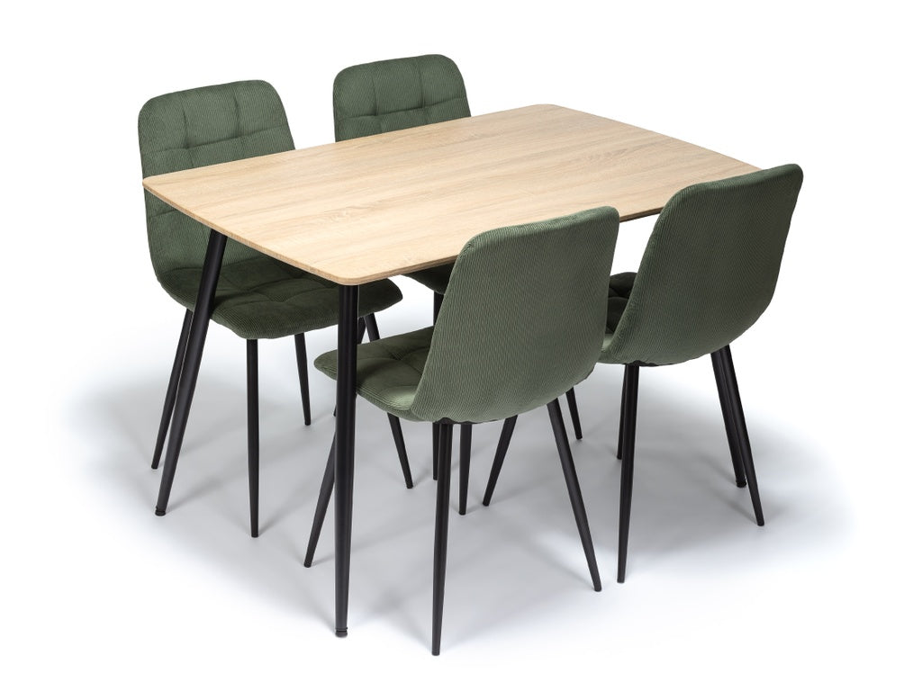 Ceramon Eettafelset met 4 Aria Stoelen - Groen / Licht hout