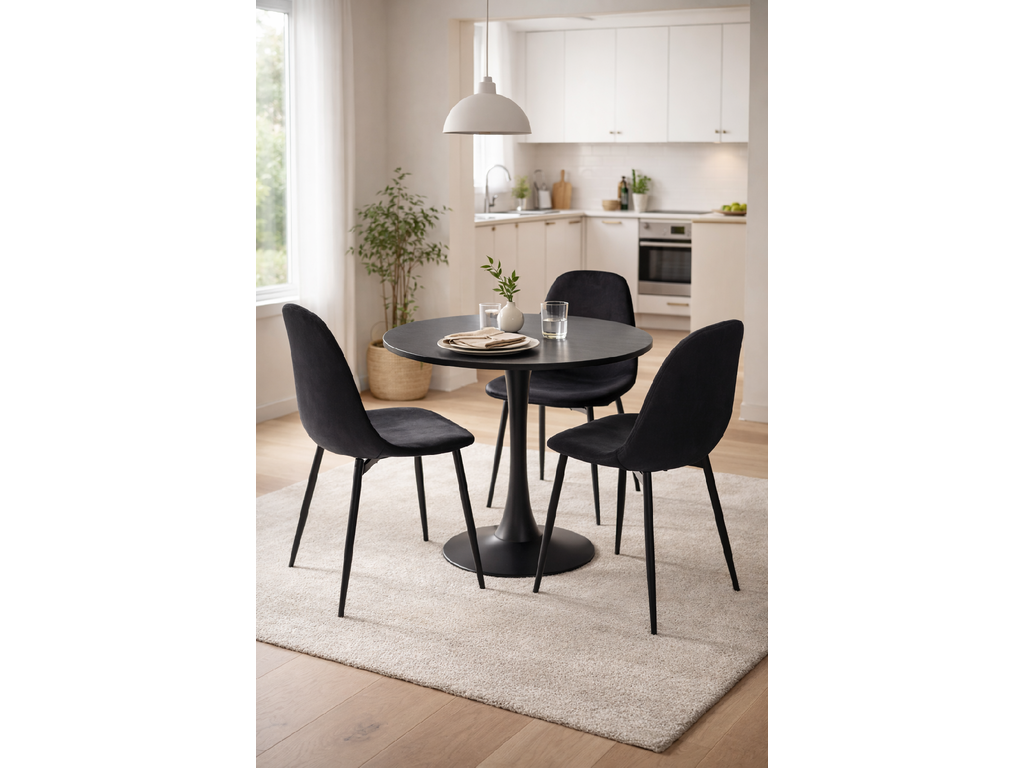 Orbis Eettafelset met 3 Marie Stoelen - Zwart / Donker hout - afbeelding 2