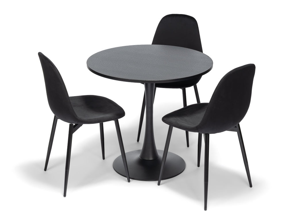 Orbis Eettafelset met 3 Marie Stoelen - Zwart / Donker hout