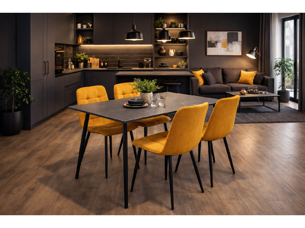 Ceramon Eettafelset met 4 Aria Stoelen - Zwart / Okergeel - afbeelding 2