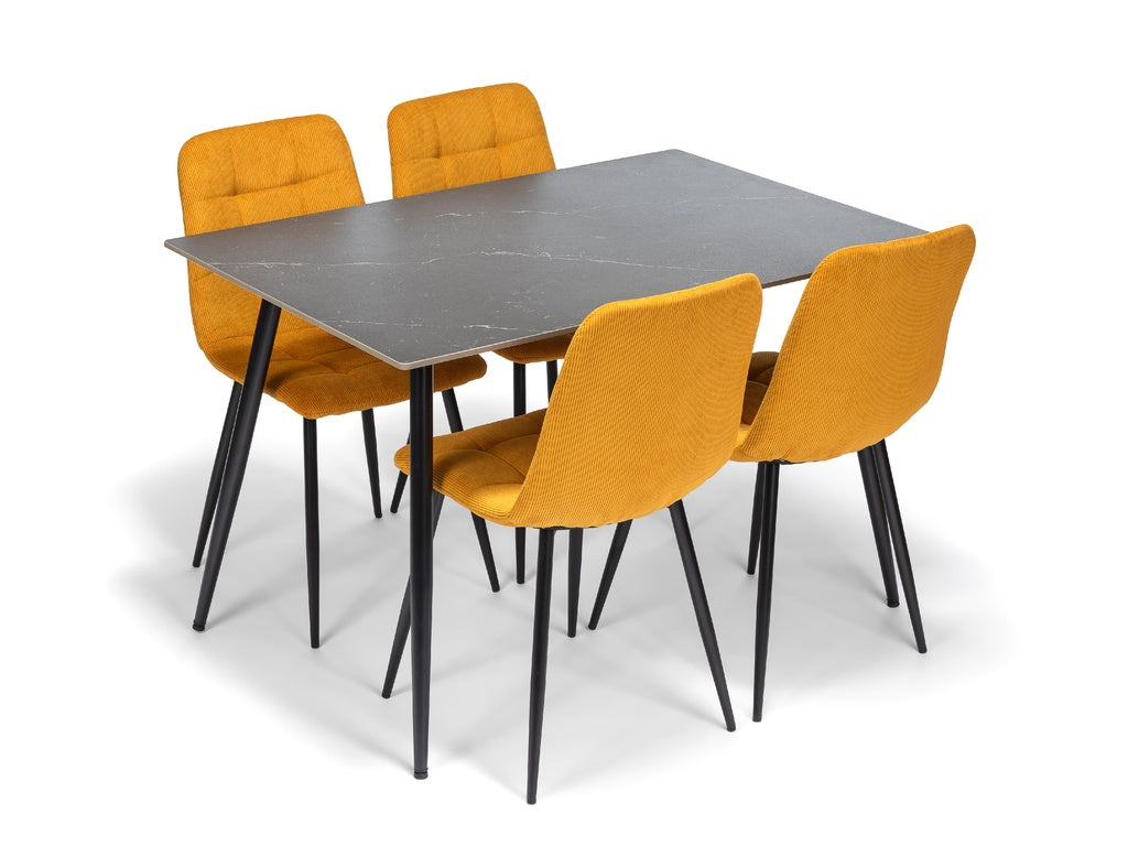 Ceramon Eettafelset met 4 Aria Stoelen - Zwart / Okergeel - afbeelding 1