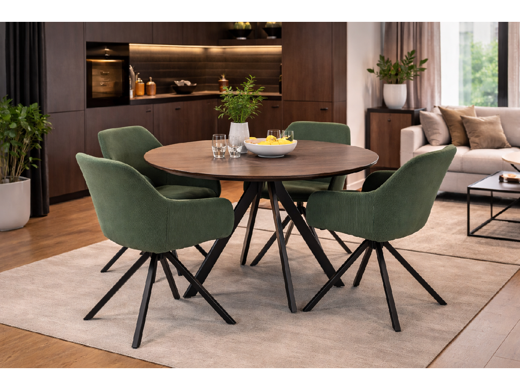 Gyrus Eettafelset met 4 Loren Stoelen - Groen / Donker hout - afbeelding 2