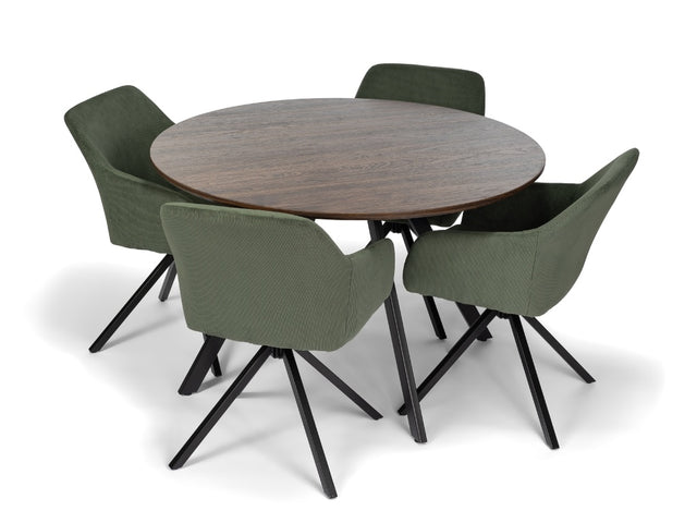Gyrus Eettafelset met 4 Loren Stoelen - Groen / Donker hout