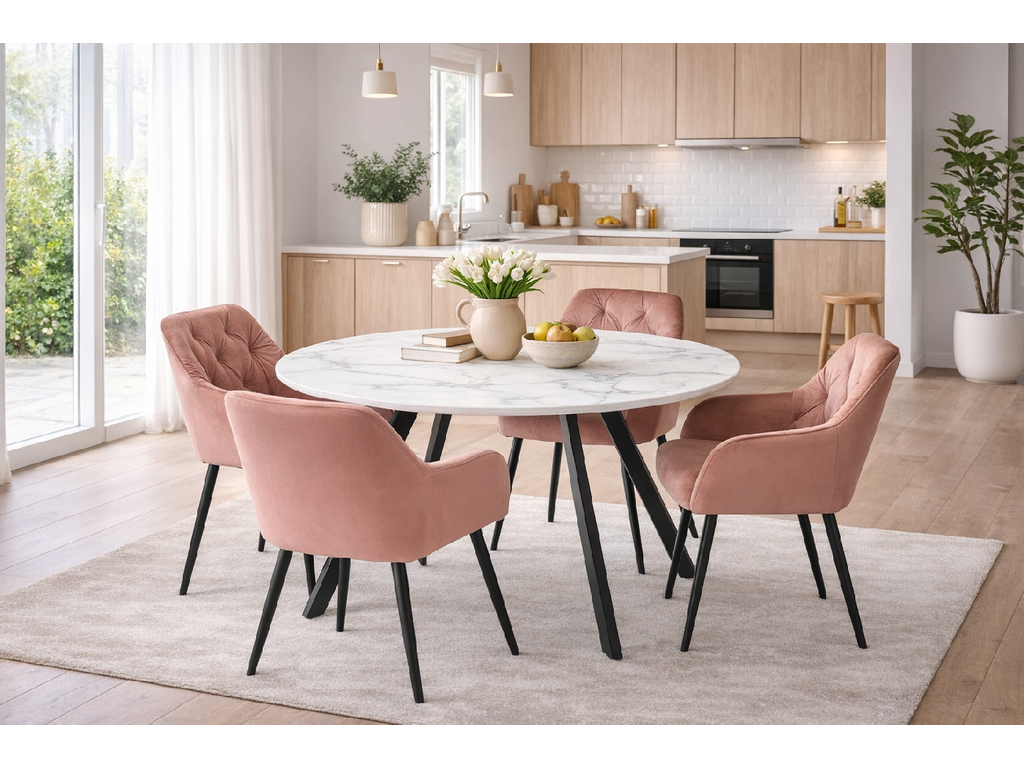 Gyrus Eettafelset met 4 Siena Stoelen - Wit / Roze - afbeelding 2