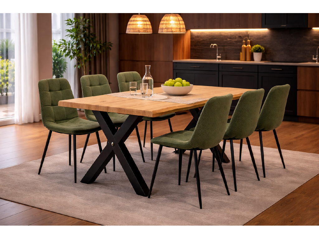 Robul Eettafelset met 6 Aria Stoelen - Groen / Licht hout - afbeelding 2