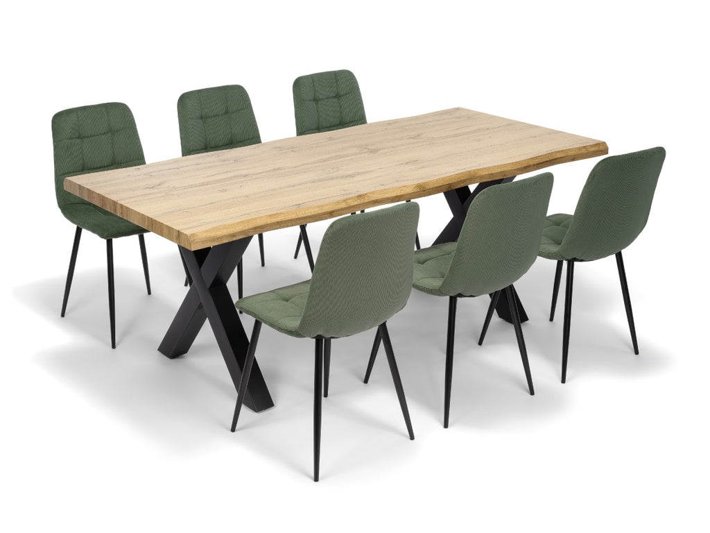 Robul Eettafelset met 6 Aria Stoelen - Groen / Licht hout - afbeelding 1