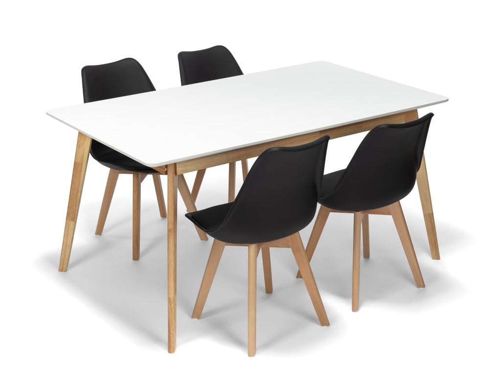 Scandinavia Eettafelset met 4 Scandino Stoelen - Zwart / Wit / Licht hout - afbeelding 1