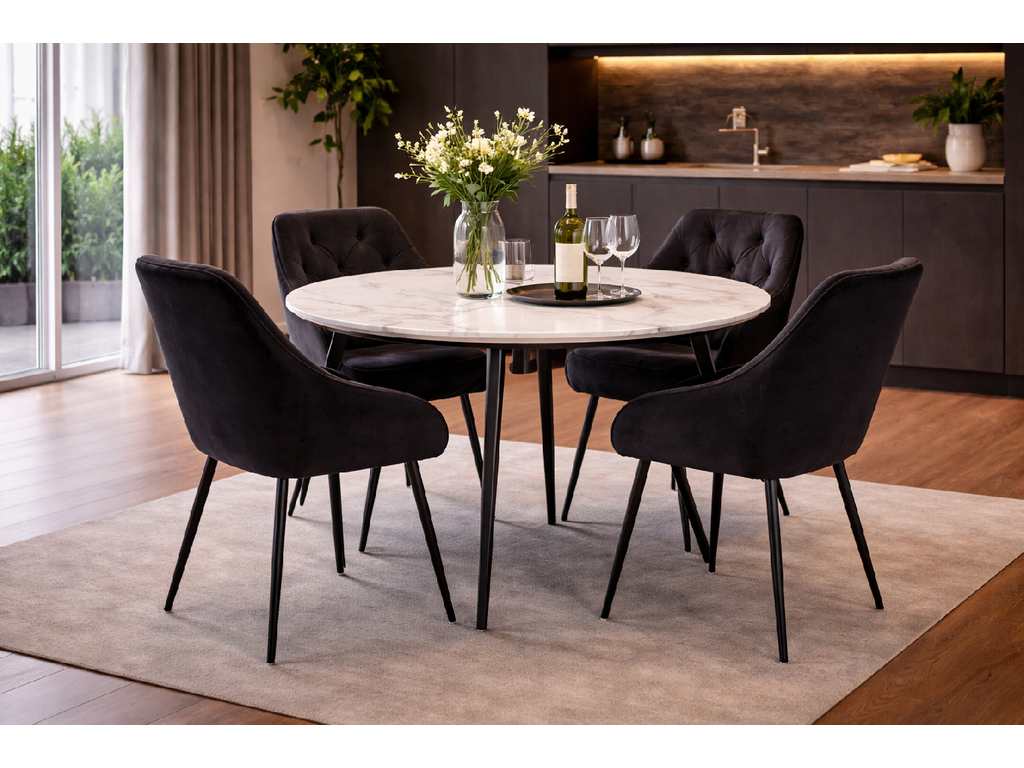 Gyrus Eettafelset met 4 Siena Stoelen - Zwart / Wit - afbeelding 3